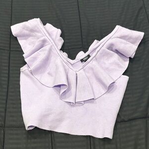 Express Lavender Ruffle V-Neck Crop Top